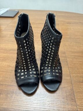 Charles David Black Lattice Peep-Toe Booties